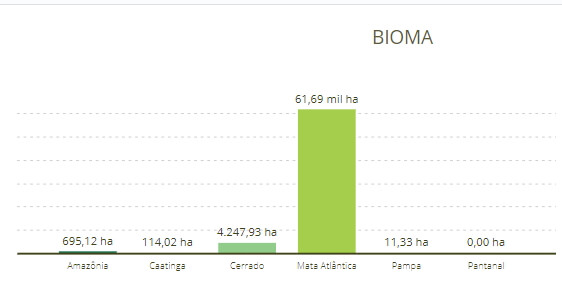 Gráfico indicando o tamanho da área ocupada pelos biomas brasileiros